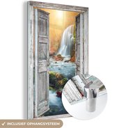 MuchoWow® Glasschilderij 80x120 cm - Schilderij acrylglas - Waterval - Doorkijk - Landschap - Foto op glas - Schilderijen