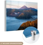 MuchoWow® Peinture sur verre 160x120 cm - Peinture sur verre acrylique - Volcan - Nature - Brouillard - Photo sur verre - Peintures
