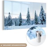 MuchoWow® Glasschilderij 80x40 cm - Schilderij acrylglas - Winter - Sneeuw - Bomen - Foto op glas - Schilderijen