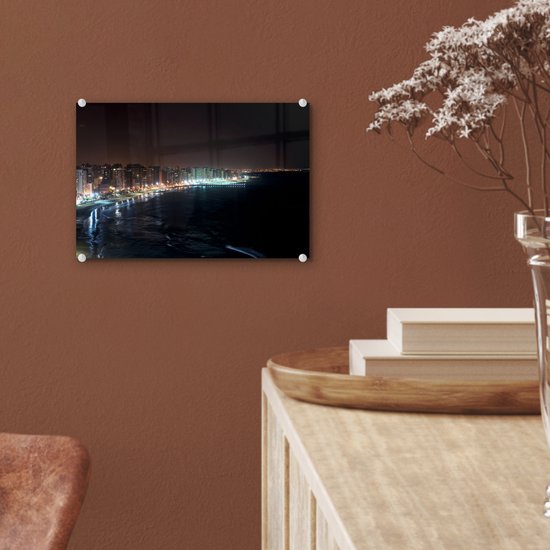 Vue de la mer à Fortaleza pendant la nuit au Brésil Plexiglas 30x20 cm - petit - Tirage photo sur Glas (décoration murale en plexiglas)