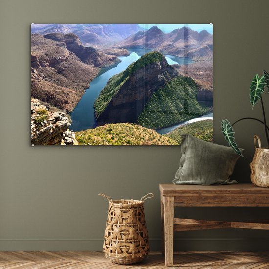 ® Glasschilderij 90x60 cm - Schilderij acrylglas - Luchtmening van de Afrikaanse Blyvieri-poort in Zuid-Afrika - Foto op glas - Muurdecoratie woonkamer - Wanddecoratie slaapkamer - Schilderijen