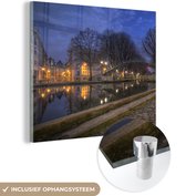 MuchoWow® Glasschilderij 20x20 cm - Schilderij acrylglas - Parijs in de avond - Foto op glas - Schilderijen