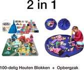 2 IN 1 !! 100-Delige Houten Blokken EN Opbergzak Speelgoed-Vloerpuzzel Stad-6 Auto's-Vervoer & Stad–Leren-Spelen-Opberg Emmer