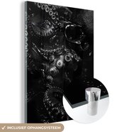 Peinture sur verre - Pieuvre en gros plan sur fond noir en noir et blanc - 30x40 cm - Peintures sur Verre Peintures - Photo sur Glas