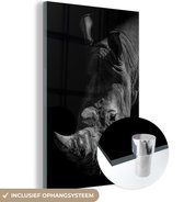 Peinture sur verre - Gros plan rhinocéros sur fond noir en noir et blanc - 40x60 cm - Peintures sur Verre Peintures - Photo sur Glas