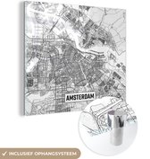 MuchoWow® Glasschilderij 20x20 cm - Schilderij acrylglas - Stadskaart Amsterdam - Foto op glas - Schilderijen - Plattegrond