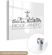 MuchoWow® Glasschilderij 20x20 cm - Schilderij acrylglas - Skyline ''Rio de Janeiro'' op witte achtergrond - Foto op glas - Schilderijen
