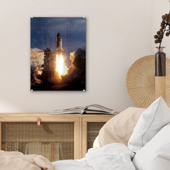 MuchoWow® Peinture sur verre 30x40 cm - Peinture sur verre acrylique - Lancement de la navette spatiale - Photo sur verre - Peintures