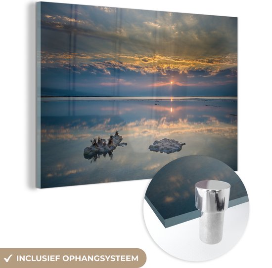 Deux formations de sel dans la mer Morte lors d'un lever de soleil en Jordanie Plexiglas 60x40 cm - Tirage photo sur Glas (décoration murale en plexiglas)