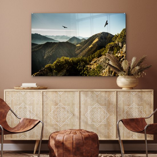 Peinture sur Verre - Alpes - Vogels - Forêt - 120x80 cm - Peintures sur Verre Peintures - Photo sur Glas