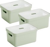 Sunware Sigma Home Opbergbox - 13L - 3 Boxen + 3 Deksels - Groen/Transparant