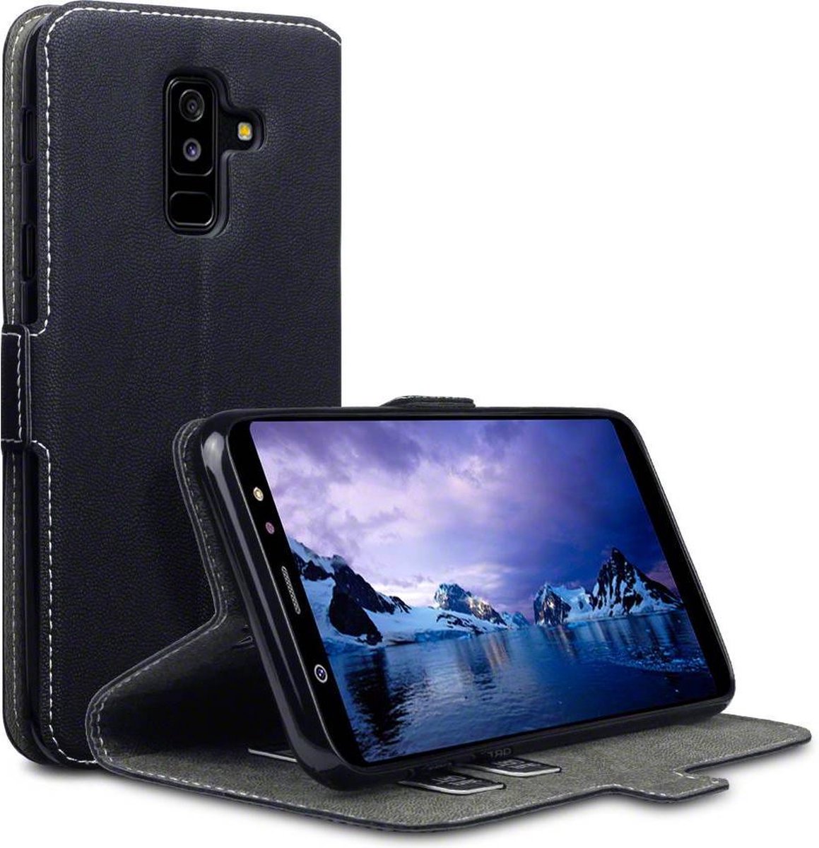 Qubits - slim wallet hoes - Samsung Galaxy A6 Plus 2018 - zwart