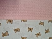 Kinderwagendeken - wit katoen met teddybeer - licht roze wafelstof - ook voor moses mandje