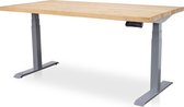 Zit-sta bureau met massief eiken blad 120 x 80 cm - MRC PRO NEN-EN 527 - elektrisch verstelbaar - frame aluminium - 130 cm hoog - 150KG draagvermogen