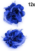 12x Bloem sur broche avec plumes bleu - Broche party à thème mariage