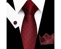 Luxe Stropdas Rood | Stropdas Set met Manchetknopen, Pochet en Dasspeld | Luxe Set