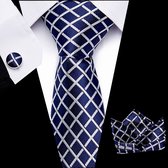 Cravate Luxe Blauw Wit | Set de cravate avec Boutons de manchette et pochette | Coffret Cadeau De Luxe | Cadeau homme | cadeau de Noël