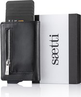 Saetti Portefeuille Luxe Portemonnee Met Rits - Zwart - 12 pasjes - Creditcardhouder - RFID & NFC Kaarthouder - Echt Leer