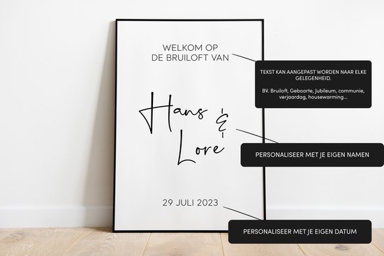AFFICHE MARIAGE | (A4 - 21 x 29,7 cm) | Personnalisé avec les noms et la date | Panneau de bienvenue | Cadeau d'anniversaire | Cadeau de couple | Cadeau de mariage | Cadeau de mariage | Mariage | Engagement | Cohabitation