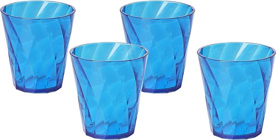 Set waterglazen, Set van 4 gekleurde plastic glazen in transparant acryl (Bpa-vrij), 35cl inhoud, Made in Italy, Diamond-effect afwerking, Diamond line, Turkoois