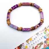 Jeannette-Creatief® - Natuursteen - Paarse Tube - Armband - Armband Dames - Kokos armband - Kokos - Jaspis Tube kralen - Paarse armband