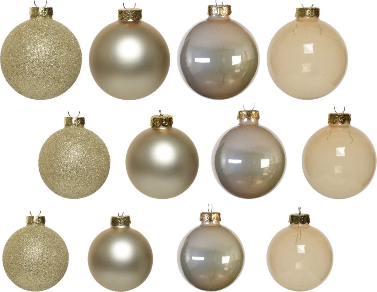 Kerstballen pakket met 42x stuks kerstballen van glas - 5-6-7 cm parel champagne – foto 2