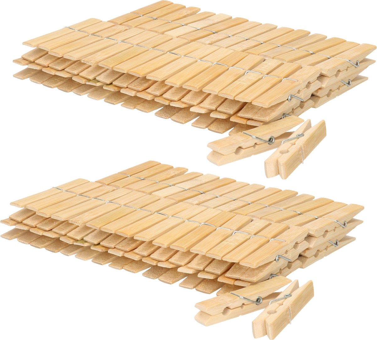 120x stuks voordeelpak stevige wasknijpers/wasgoedknijpers van bamboe hout - 7 x 1 cm per stuk op Prijzenvolger.com