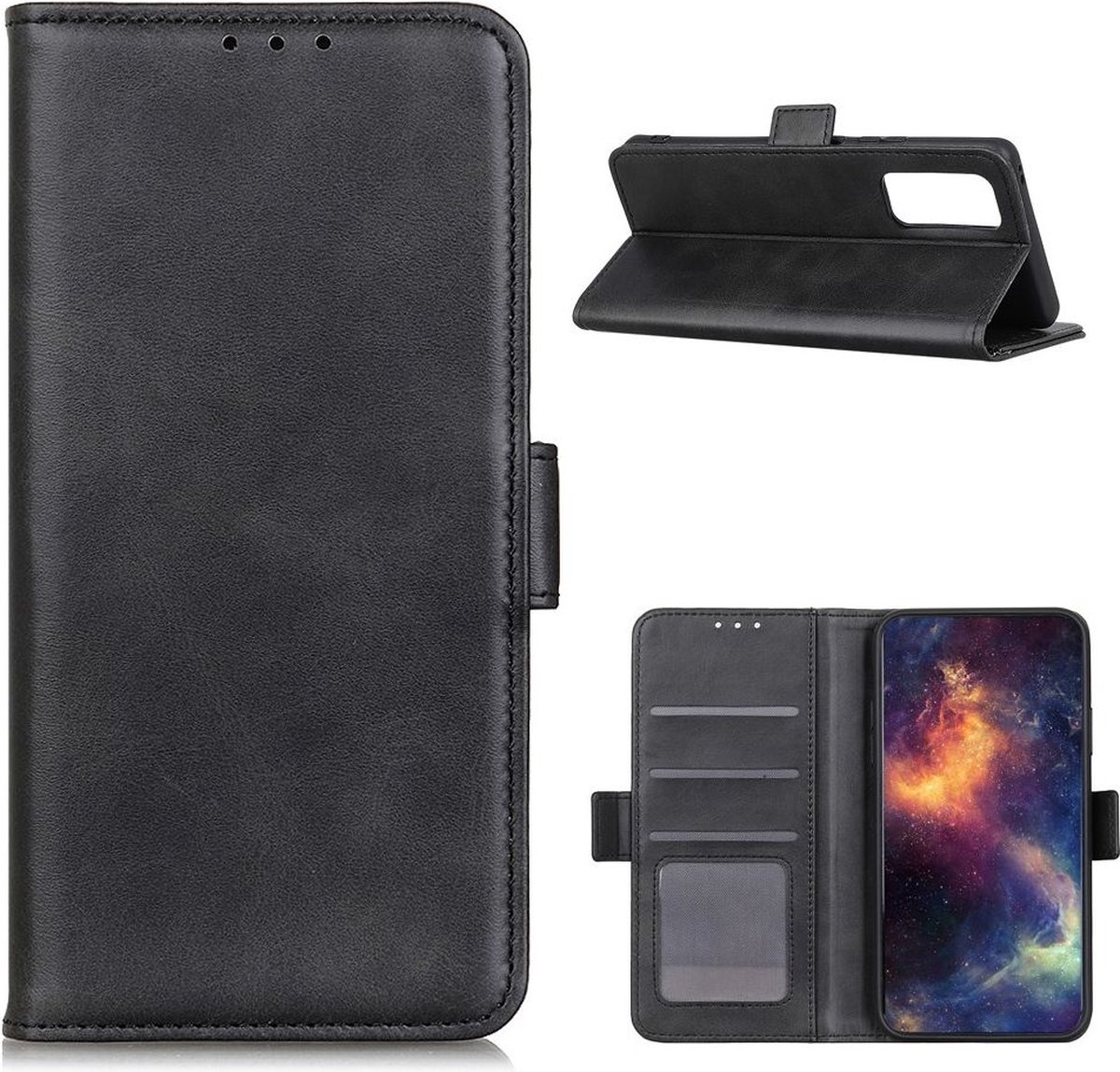 Geschikt voor OnePlus 9 Pro Portemonnee Book Case met Stand Hoesje Zwart