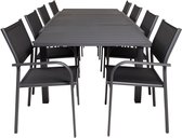 Marbella tuinmeubelset tafel 100x160/240cm en 8 stoel Santorini zwart.