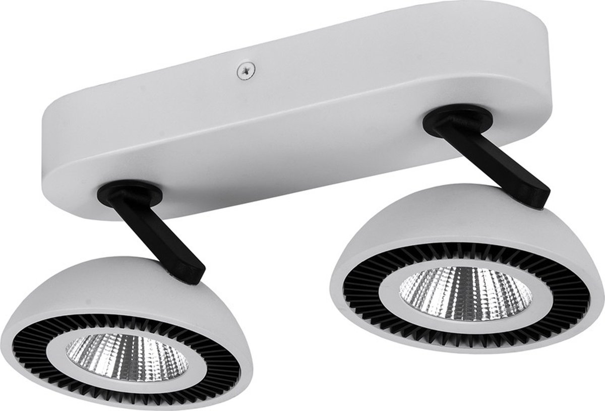 NOOMI LED spot dimbaar met 2 lichtpunten van elk 7W, lichtkleur 3000K warm wit, afwerking satijn wit