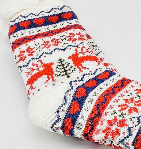 Merino schapen Wollen sokken - Wit met rode hartjes - maat 39/42 - Huissokken - Antislip sokken - Warme sokken – Winter sokken