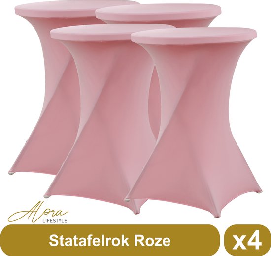 Statafelrok roze 80 cm per 4 - partytafel - Alora tafelrok voor statafel - Statafelhoes - Bruiloft - Cocktailparty - Stretch Rok - Set van 4