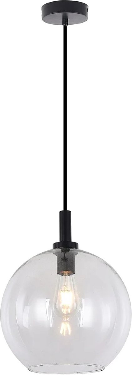 Osira hanglamp E27 zwart, helder glas Ø300mm - stalen armatuur, 1 lichtpunt, kabel 330 cm, IP20