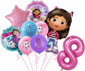 Gabby's Poppenhuis - 8 Jaar - Ballonnenset- 9 Stuks - Gabby's Dolhouse - Feestversiering - Kinderfeestje - Verjaardagsfeestje - Helium ballon - Roze / Paarse / Blauwe Ballon