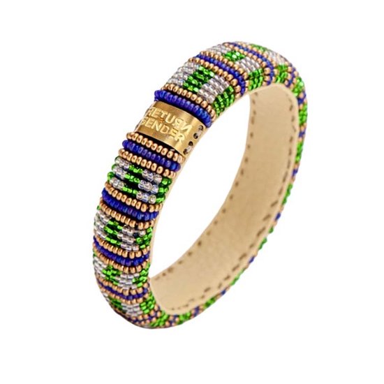 Return to Sender | Blauw met groene armband 22mm - Beaded bracelet slim - - Blauw