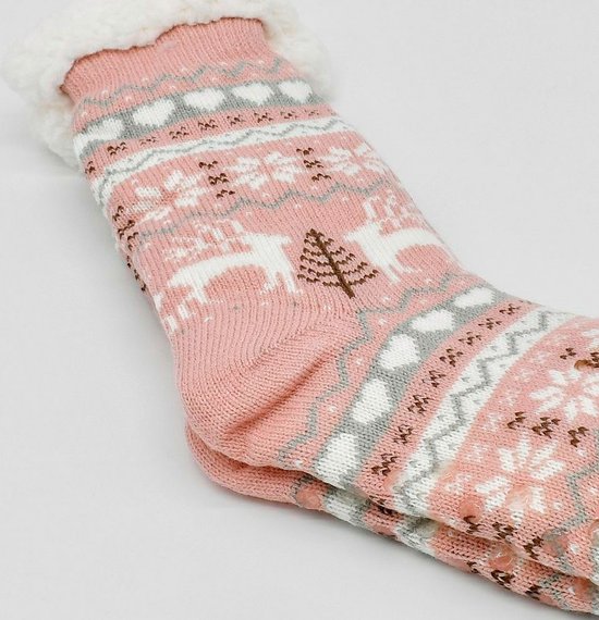 Merino Wollen Sokken - Licht Roze met hartjes - Maat 35/38 - Huissokken - Anti slip sokken - Warme sokken - Winter sokken