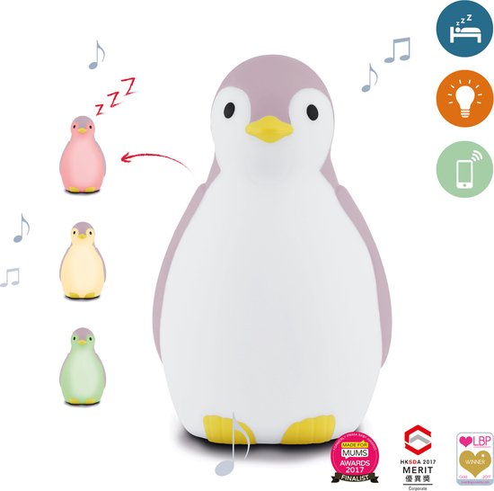 Zazu Pam Slaaptrainer - Pinguin - Met Bluetooth speaker en nachtlamp functie - Roze