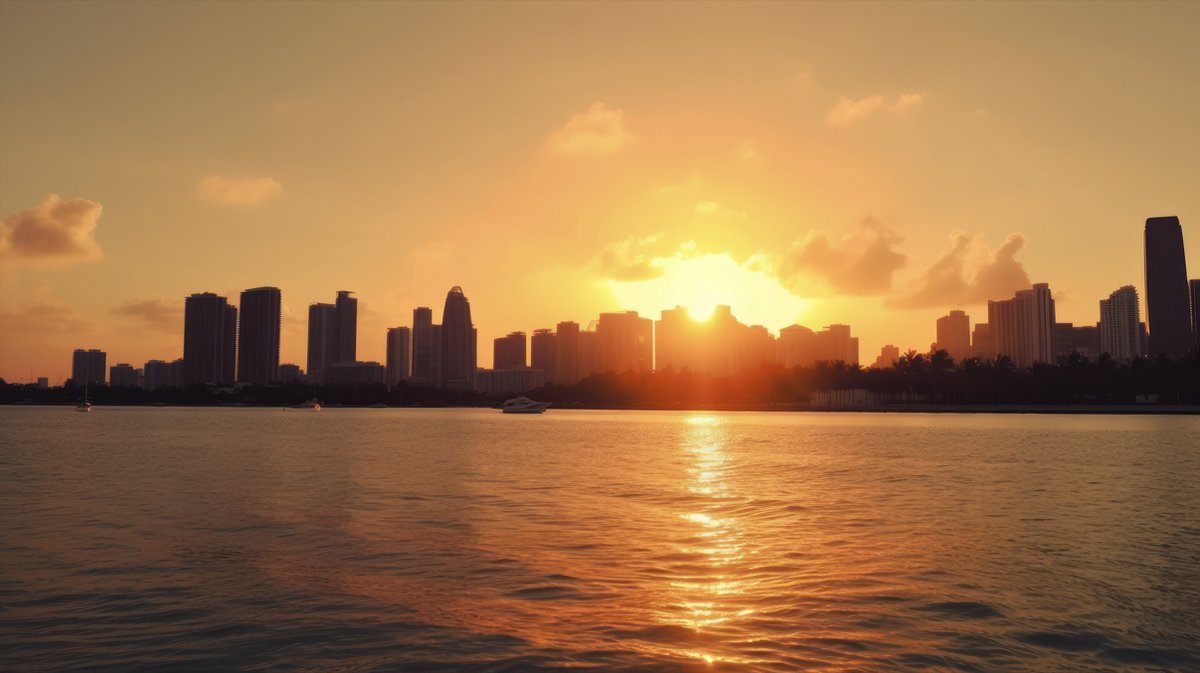Miami Beach Poster | Sunset Skyline | Hoge Kwaliteit | 70x50cm | S002 | Geschikt om in te