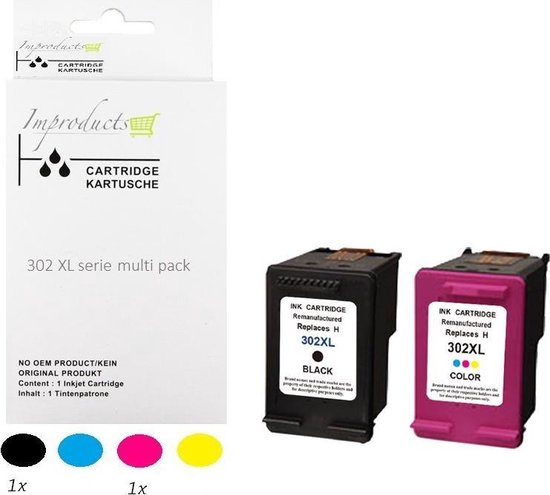 Improducts® Inkt cartridges -Alternatief HP 302 / 302 XL - 302XL 302XL F6U68AE F6U67AE set chip v4