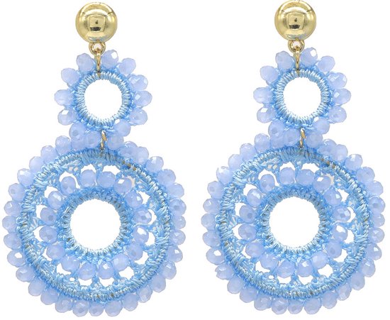 Boucles d'oreilles Rondes - Perles de Verre - 7,5x4,5 cm - Blauw