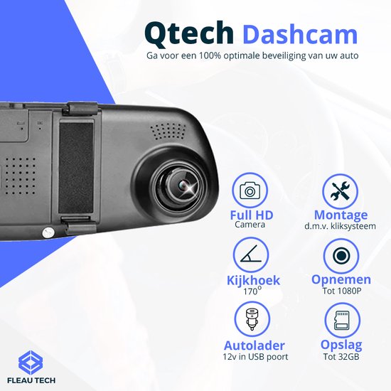 Tech Dual Dashcam voor Auto - Voor en Achter Camera - Spiegel - Full HD 32GB -... |