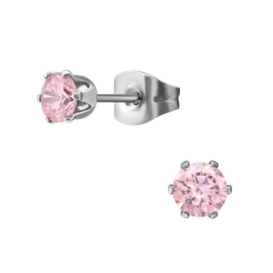 Aramat jewels ® - Ronde zweerknopjes roze zirkonia chirurgisch staal 3mm