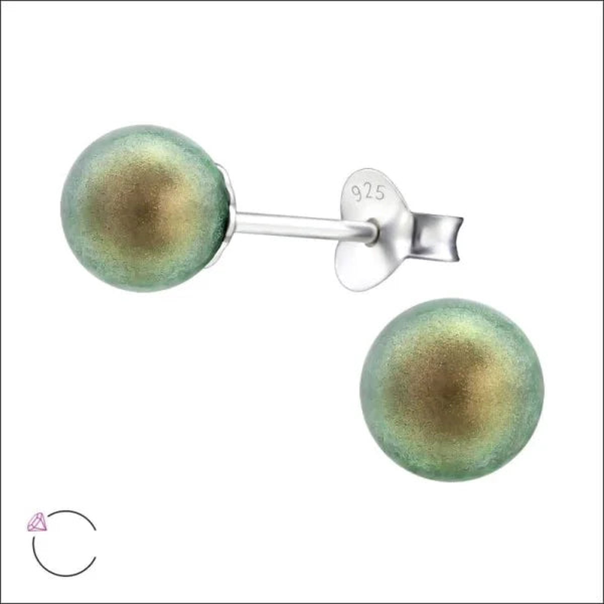 Aramat jewels ® - Zilveren pareloorbellen iriserend groen 925 zilver 6mm