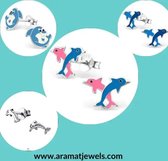 Aramat jewels ® - 925 sterling zilveren oorbellen dolfijn blauw
