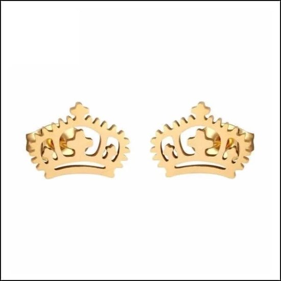 Aramat jewels ® - Zweerknopjes oorbellen kroontje goudkleurig chirurgisch staal 9mm x 7mm