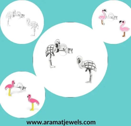 Aramat jewels ® - Oorbellen flamingo 925 zilver zilverkleurig 7mm x 9mm