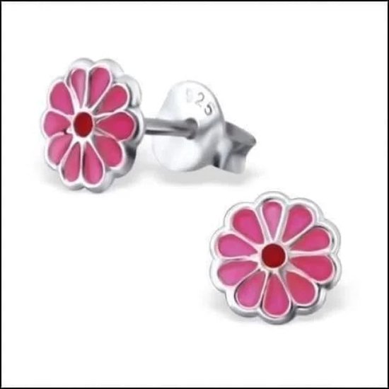 Aramat jewels ® - Kinder oorbellen bloem 925 zilver paars roze 7mm