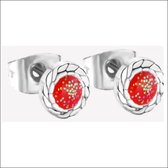 Glitter Oorbellen rood zilver staal 6mm - Aramat Jewels® - Oorstekers - Rode Glitter - Zilverkleurig - RVS - 6mm - Modieus - Cadeau - Feestelijk