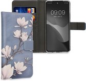 kwmobile telefoonhoesje geschikt voor Motorola Moto G72 - Backcover voor smartphone - Hoesje met pasjeshouder in taupe / wit / blauwgrijs - Magnolia design