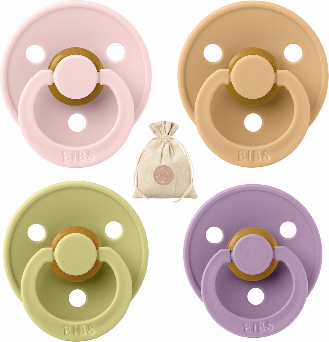 Goedkoopste BIBS fopspenen - T1 -Blossem, Lavendel, Olijf & Desert Sand -0-6 maanden - spenen - speen - fopspeen - BolleToet speenzakje